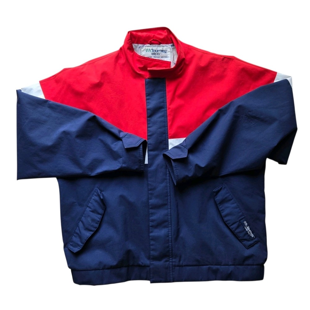 Vintage Tourney Gore Tex Rain Jacket Mens Medium Blue Red Golf Wind Waterproof